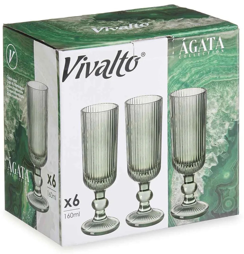Kieliszki do szampana LINES z ryflowanego szkła, zestaw 6 sztuk, 160 ml