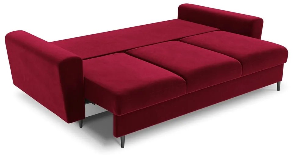Czerwona aksamitna rozkładana/ze schowkiem sofa 235 cm Kyoto – Cosmopolitan Design