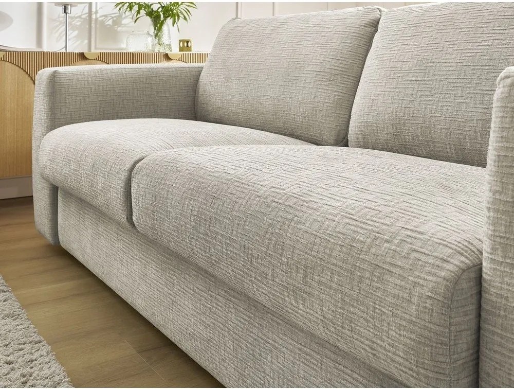 Beżowa rozkładana sofa do spania z tkaniny szenilowej 240 cm Hugo – Bobochic Paris