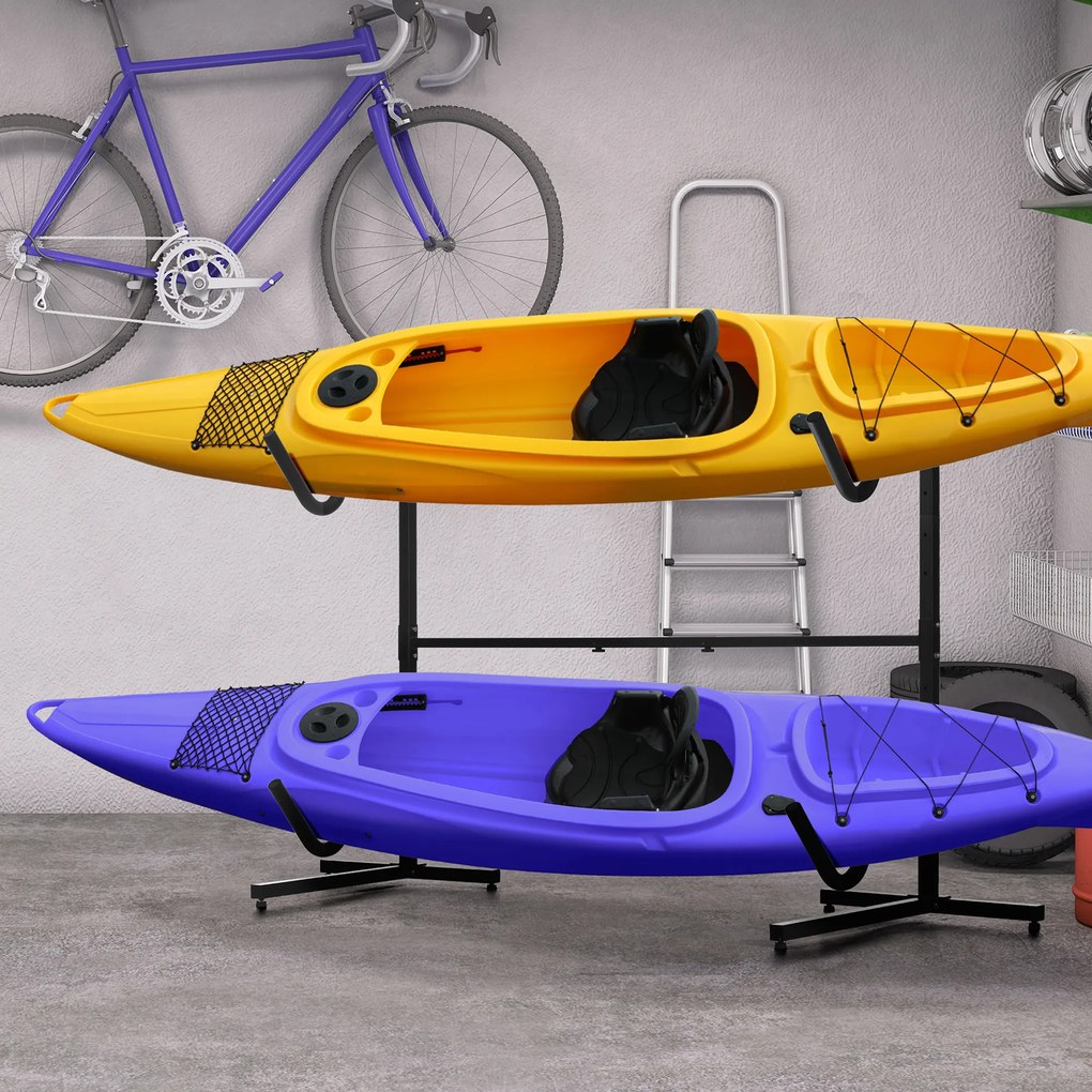 SPORTNOW Uchwyt na 2 kajaki, deski surfingowe, stojaki do SUP, rama metalowa, regulacja szerokości 144-180 cm