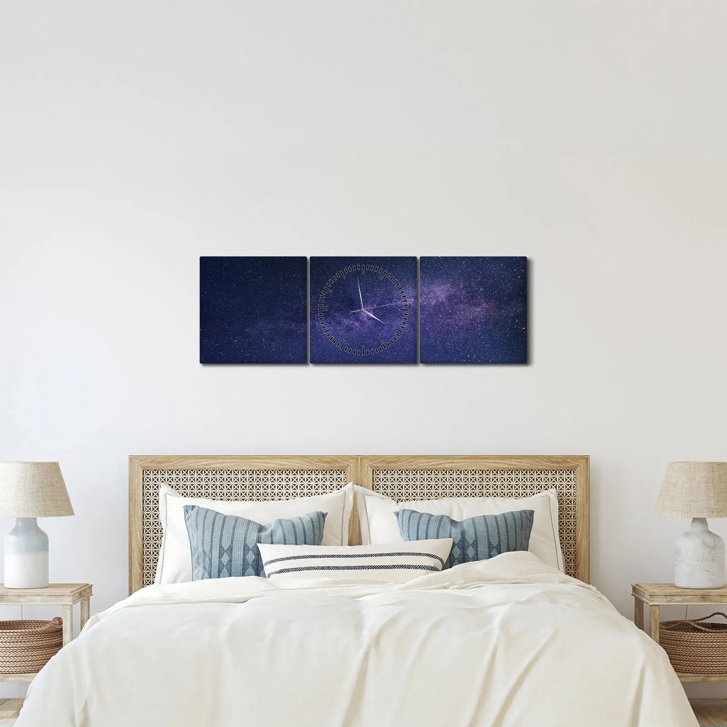 Obraz nocnego nieba (z zegarem) (90x30 cm)