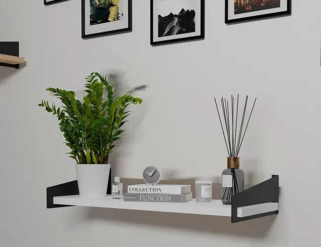 Wisząca półka z metalowymi wspornikami czarny + biały - Mizu 4X