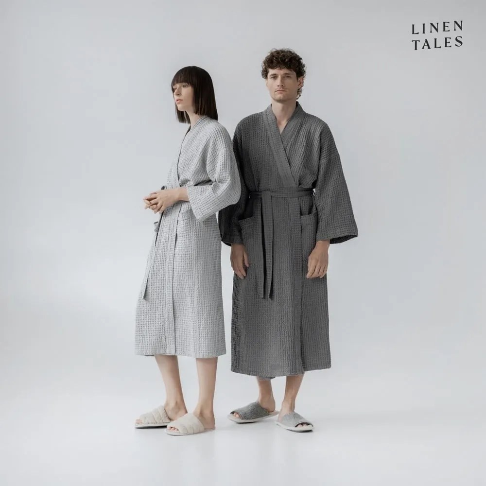 Jasnoszary szlafrok w rozmiarze L/XL Honeycomb – Linen Tales