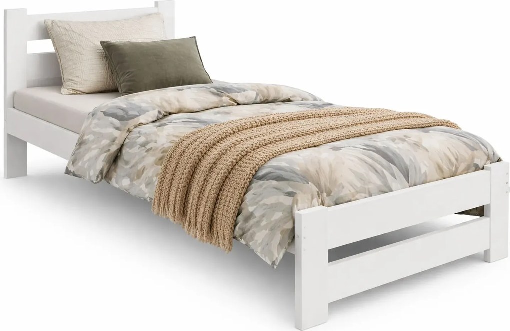 Białe jednoosobowe łóżko z drewna 80x200 W5-D07