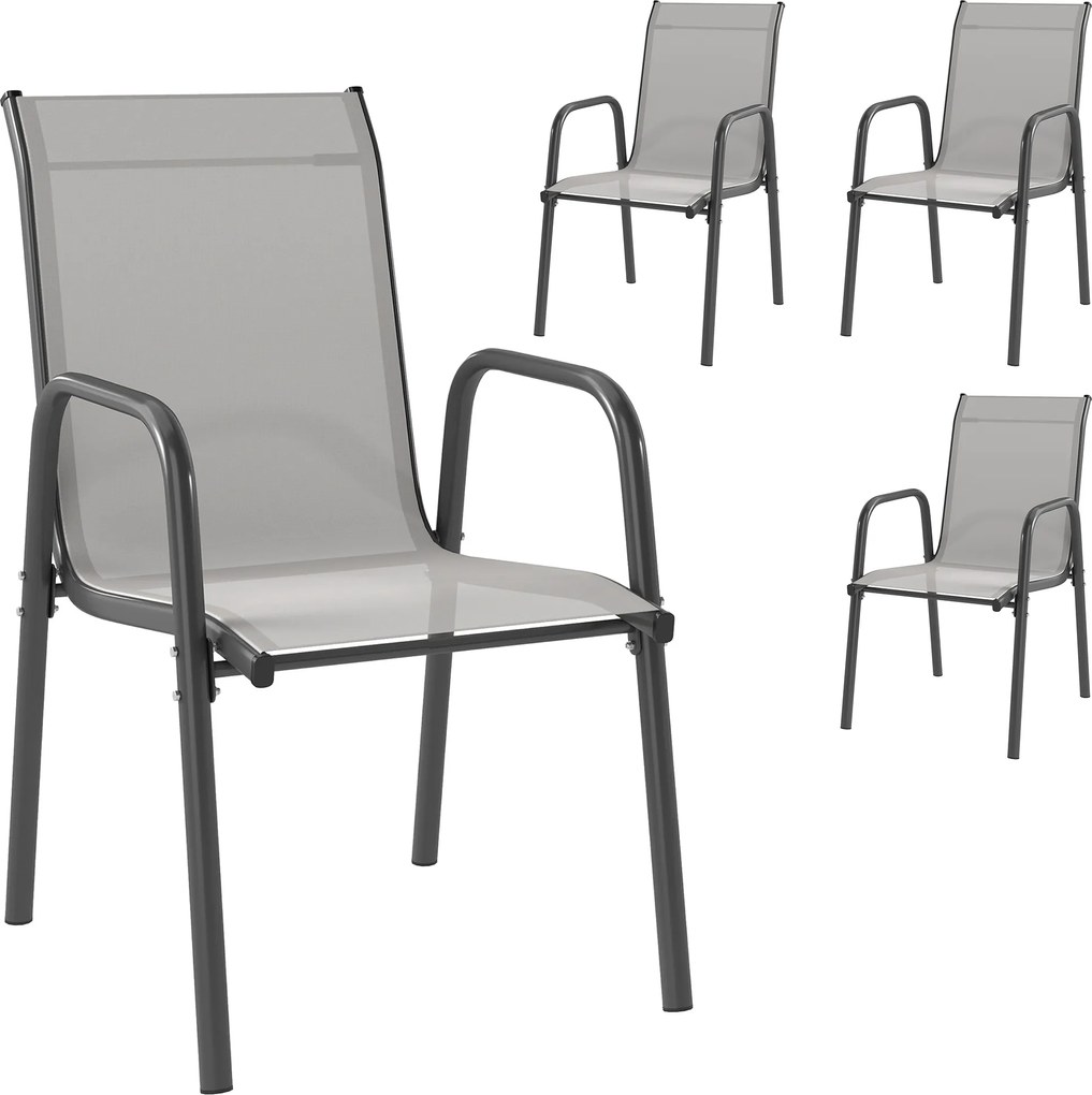 Outsunny Krzesła Ogrodowe 4 szt. – Sztaplowane Krzesła Tarasowe z Oddychającym Oparciem i Podłokietnikami, Maks. Obciążenie 120 kg | Aosom PL