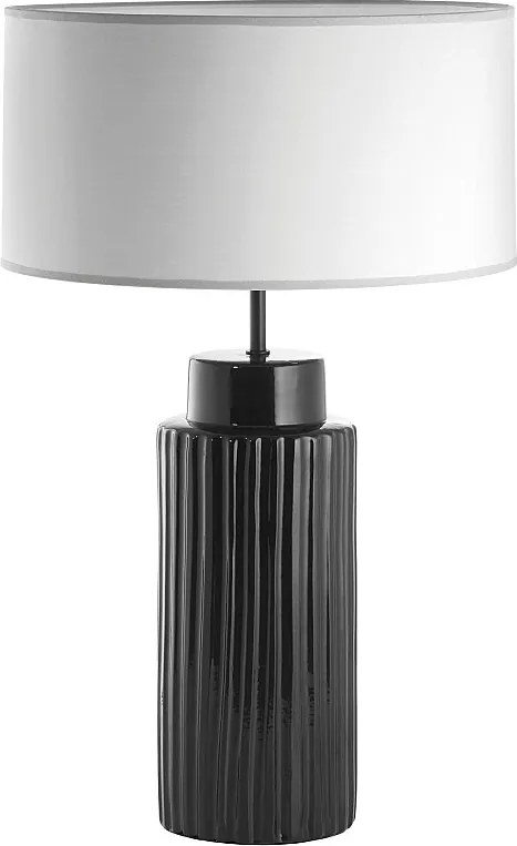 Lampa sto?owa CERAMIC styl klasyczny - E27 15W - Wysoko?? 63,5 cm - bawe?niany aba?ur ø38 cm - IP20 - kabel 2 m - on&off - ceramiczny - czarno-bia?y