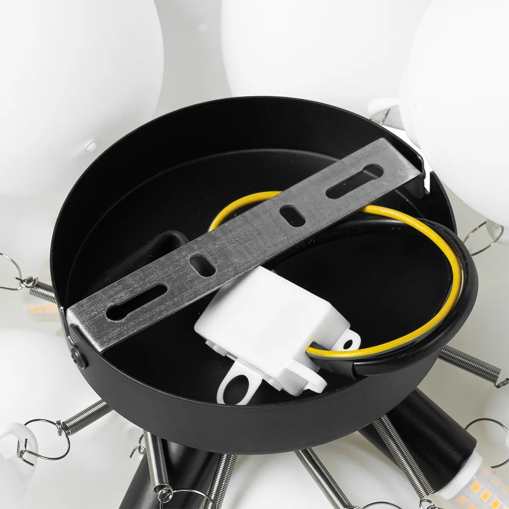 Lampa sufitowa art deco czarna z opalizującym szkłem 3-punktowa - Uvas