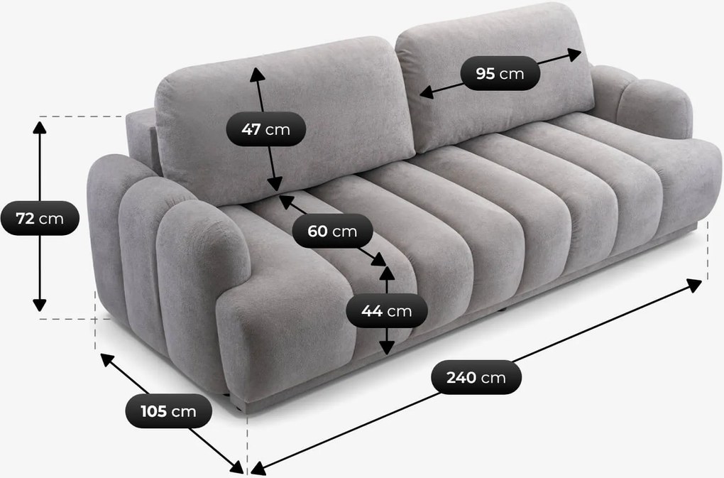 Sofa z Funkcją Spania CAMBIONA Rozkładana Szara Nowoczesna