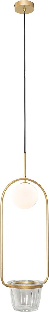 Lampa wisząca w stylu art deco złota z białym szkłem - Isabella