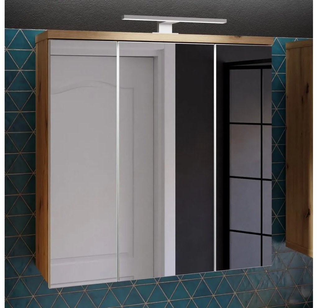 Wisząca szafka łazienkowa z lustrem VENOM biała/dąb artisan