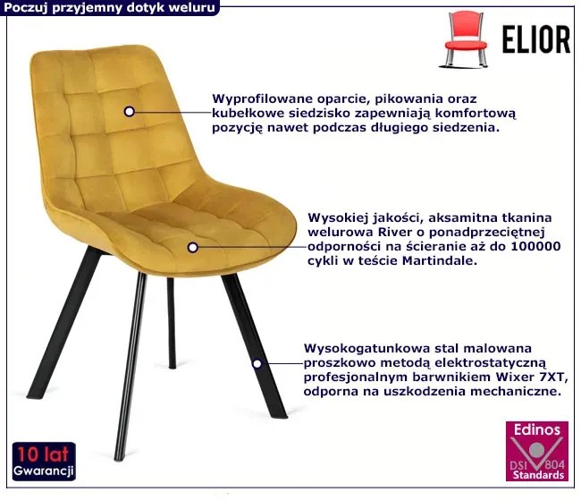 Musztardowe nowoczesne krzesło tapicerowane A7-K51