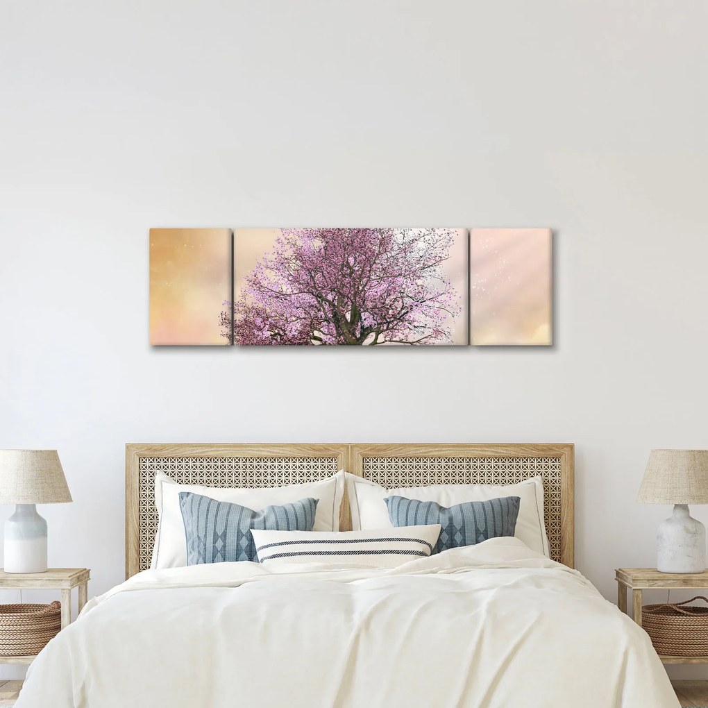 Obraz kwitnącego drzewa na szczycie wzgórza (170x50 cm)