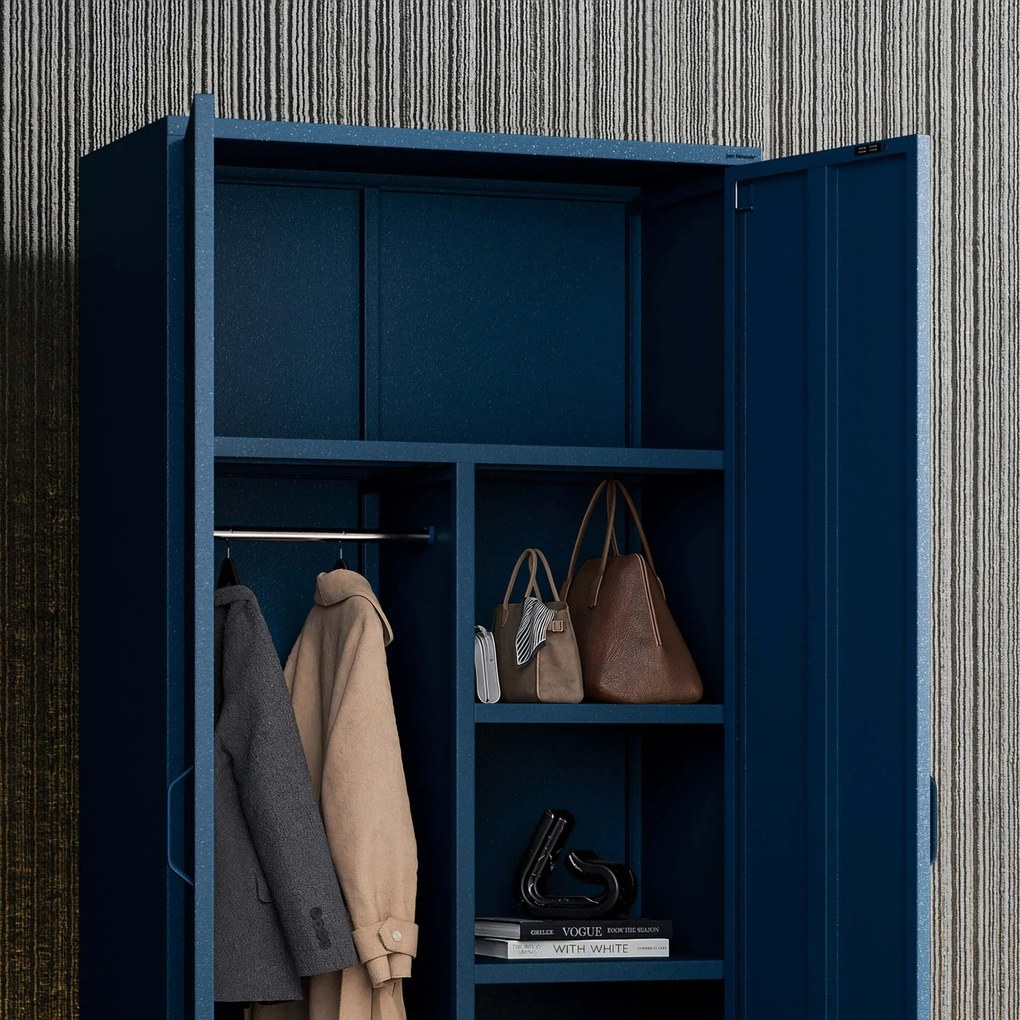 Szafa na ubrania metalowa granatowa: Modern FLAVIO, 800 x 1850 x 450 mm