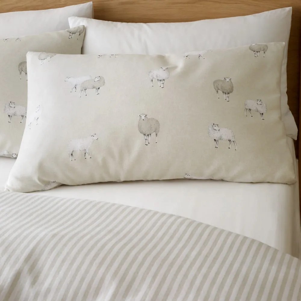 Beżowa flanelowa pościel dwuosobowa 200x200 cm Sheep – Catherine Lansfield