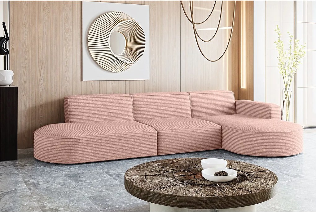 Narożnik w kształcie L Modena L, tkanina Poso, Różowy, Prawy