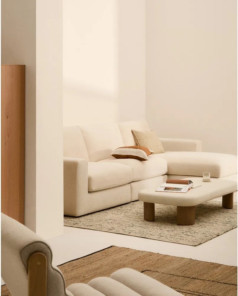 Beżowy narożnik z tkaniny szenilowej (prawostronny/z szezlongiem) Alea – Kave Home