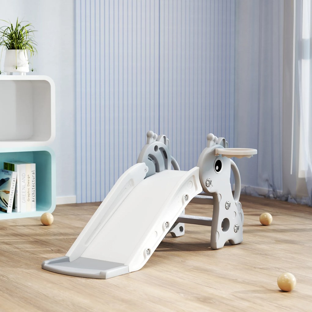 AIYAPLAY Zjeżdżalnia 3w1 dla dzieci, Kształt żyrafy, Koszykówka, Piłka, Szara