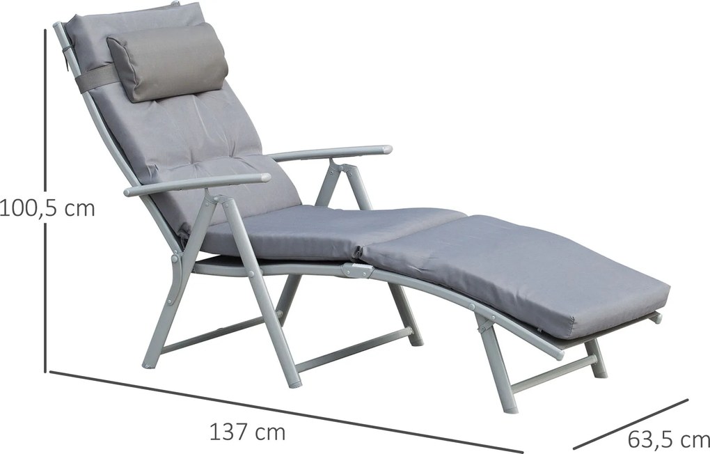 Lezaki balkonowe Outsunny - leżak ogrodowy 137x63,5cm, leżak metalowy szary, leżak składany na zewnątrz | Aosom PL