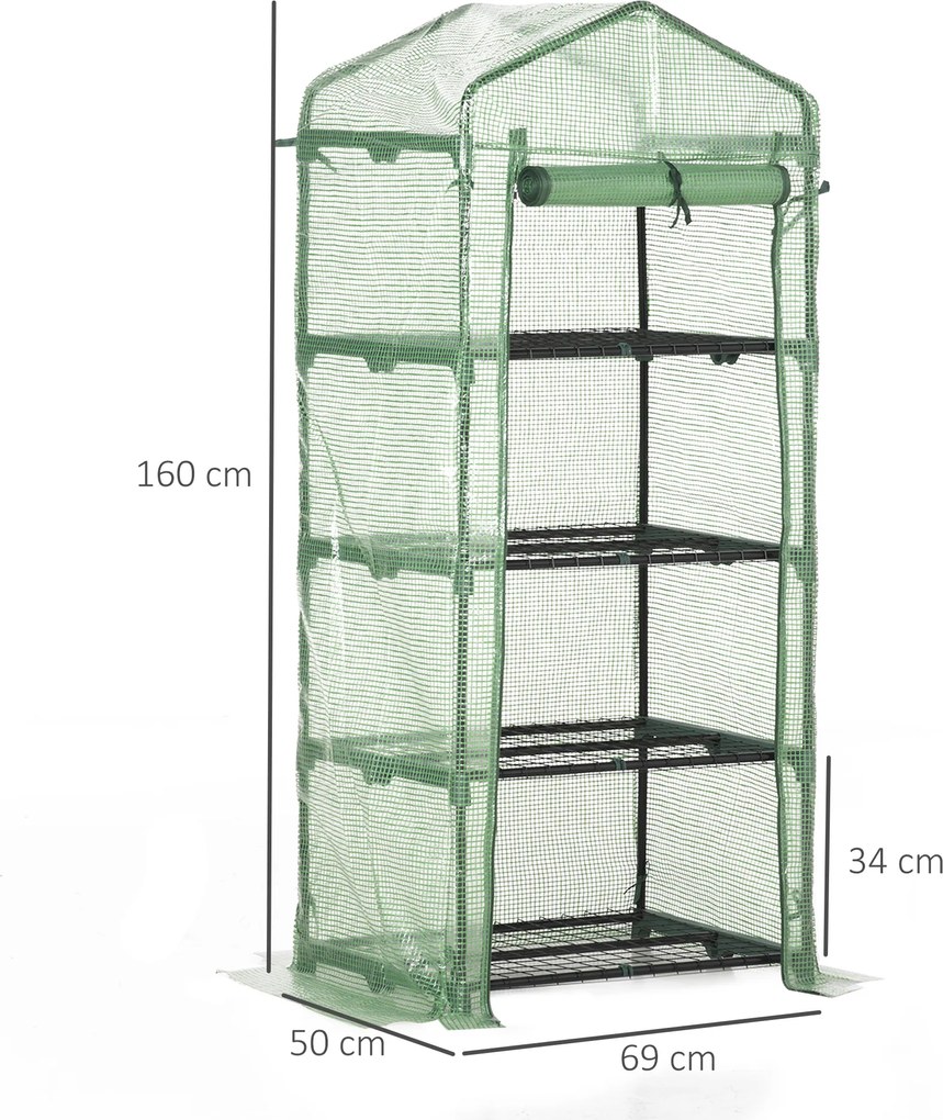 Outsunny Szklarnia Foliowa Cieplarnia na Pomidory 4 Półki Ochrona Roślin Kolor Ciemnozielony 69x50x160cm | Aosom PL