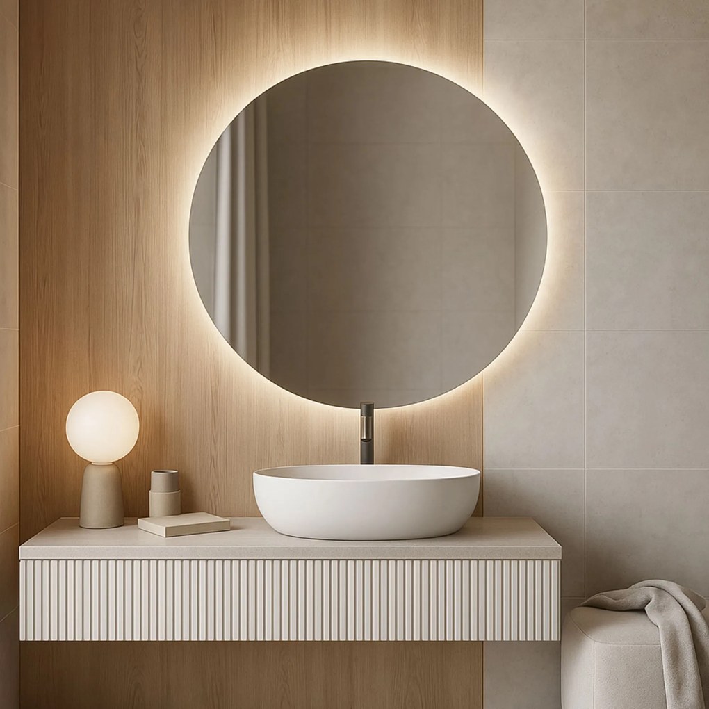 Lustro okrągłe  wiszące podświetlane bezramowe oszlifowane MOON LED | Różne rozmiary | Różne kolory : Kolor tafli szkła - Srebrny, Średnica - 120 cm