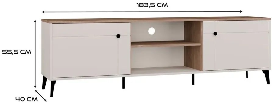 Szafka RTV na nóżkach kaszmir + dąb castello H2-G57