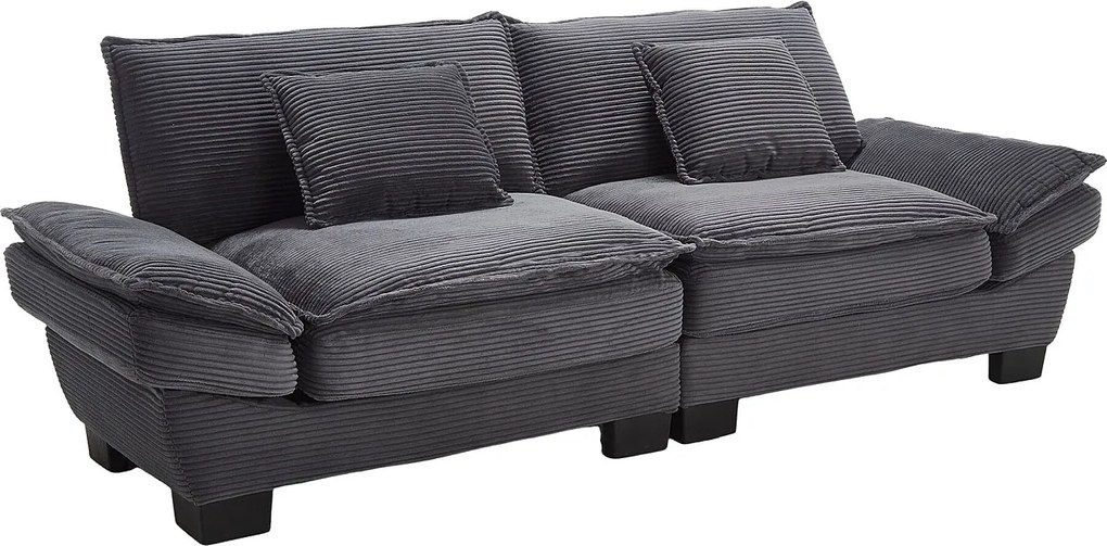 Sofa 2-osobowa - Sofa prosta z poduszkami - szara - do salonu i sypialni