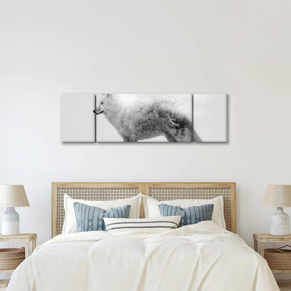 Obraz - Wilk arktyczny odzwierciedla dziki krajobraz (170x50 cm)