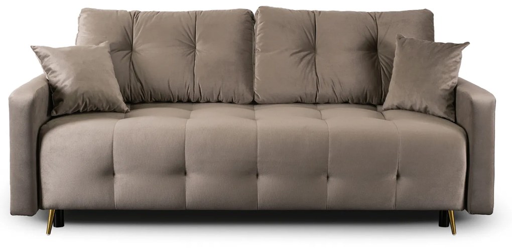 Sofa z Funkcją Spania SEUL Rozkładana Dwuosobowa Welurowa Beżowa Nowoczesna do Salonu