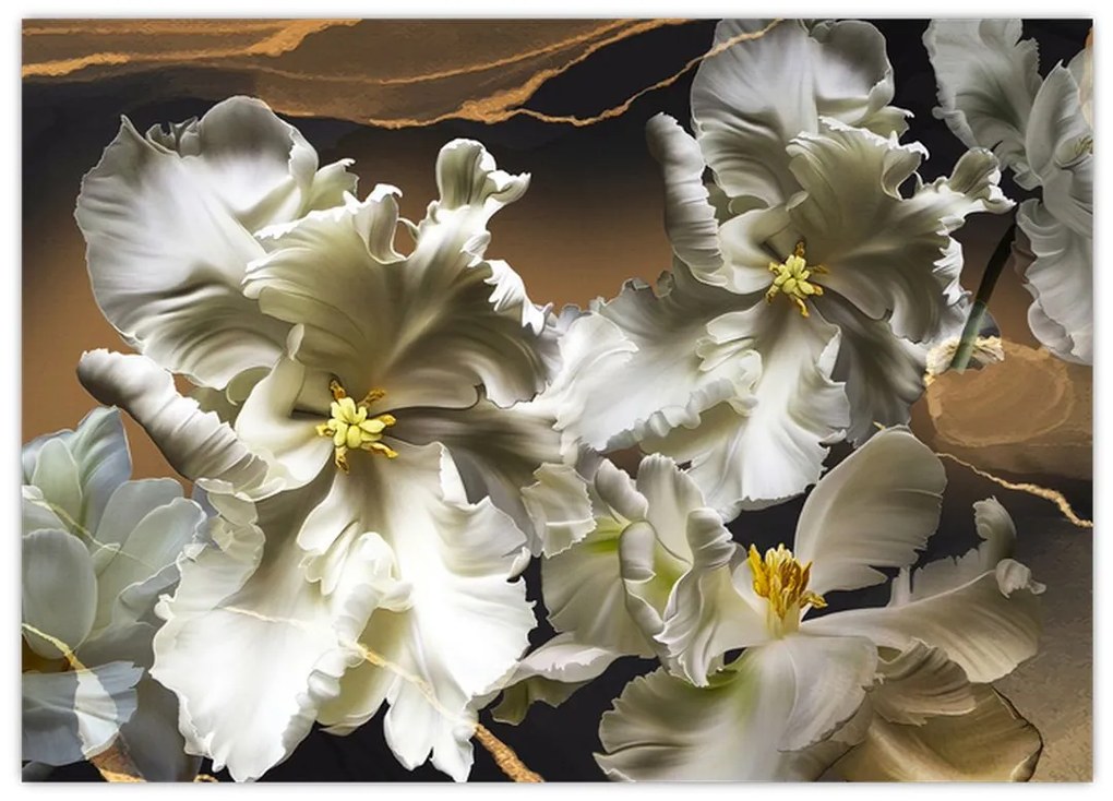 Obraz - Orchidea kwiaty na marmurowym tle (70x50 cm)