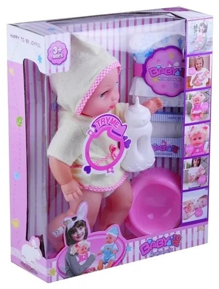 Lalka bobas w szlafroku butelka nocnik pampers gra