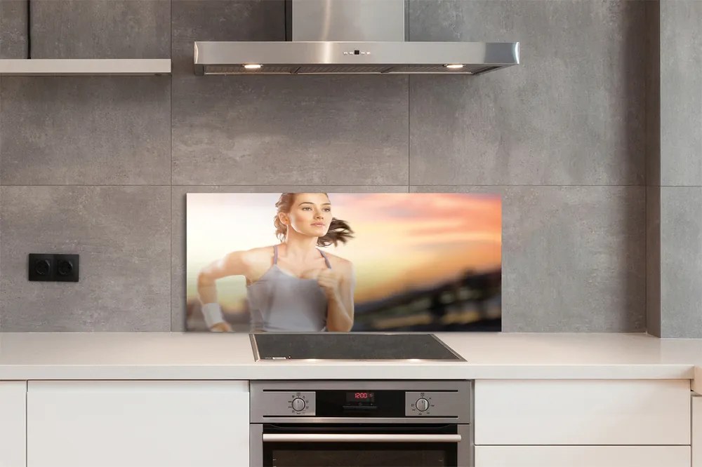 Szkło do Kuchni na Ścianę Kobieta na tle Nieba