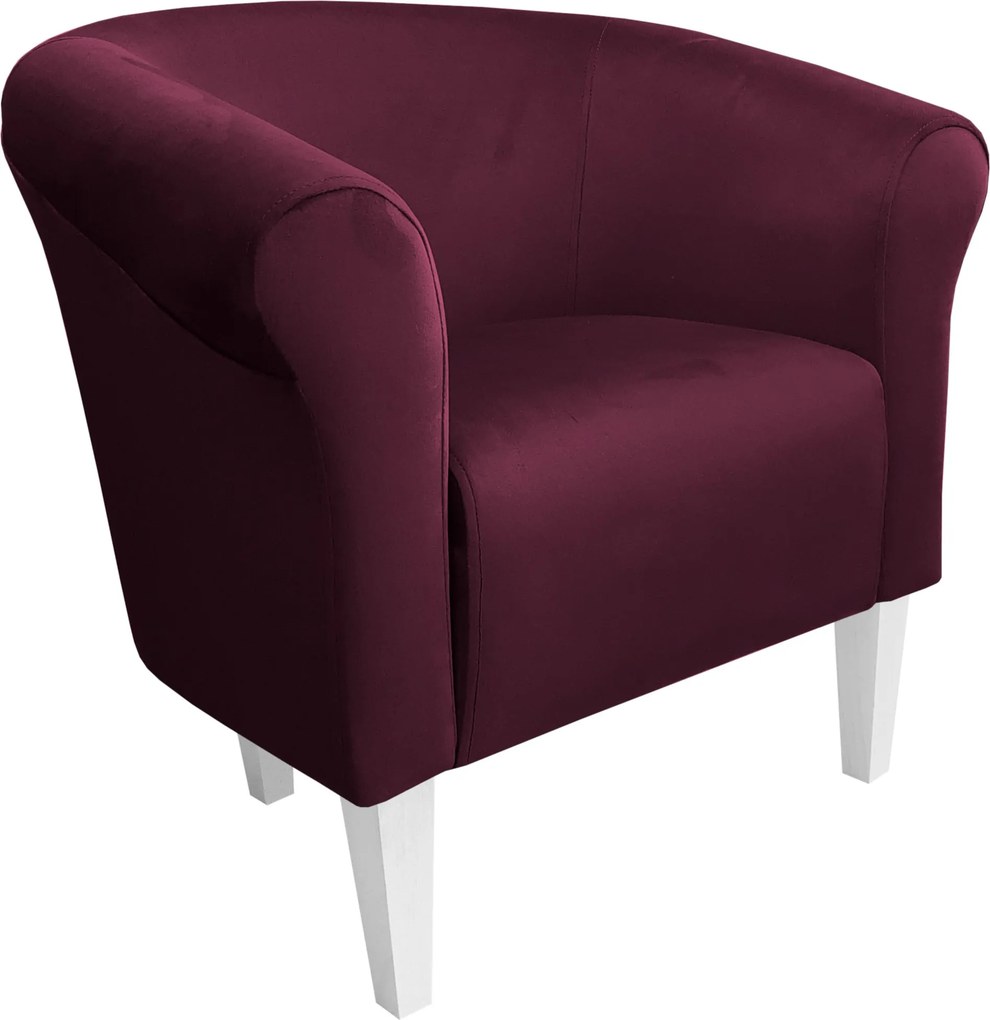 Fotel Milo tkanina Welur wygodny fotel tapicerowany do salonu i sypialni : Kolor nogi - Biała, Kolor tkaniny - VELVET - MG02, Wysokość nogi - 20 cm