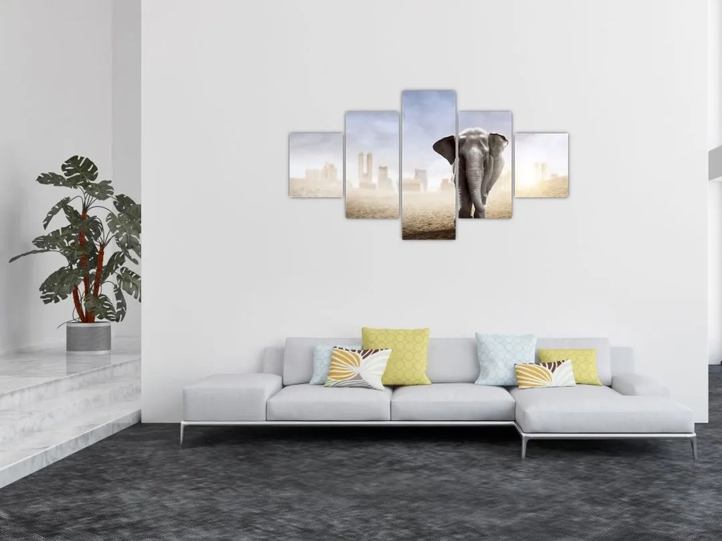 Obraz - Słonie w wielkim mieście (125x70 cm)