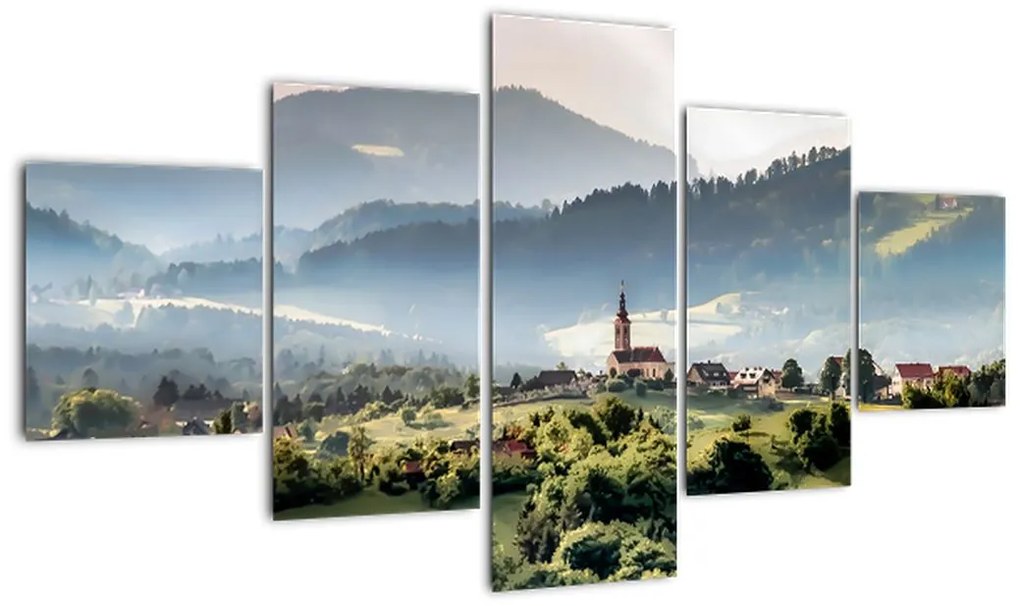 Obraz - wieś we mgle (125x70 cm)