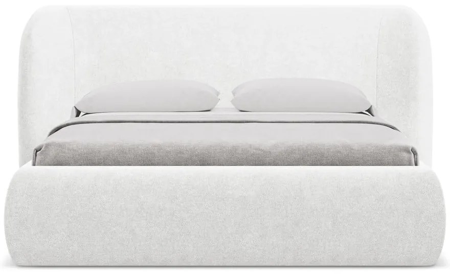 Białe tapicerowane łóżko dwuosobowe ze schowkiem i stelażem 180x200 cm Hauke – Makamii