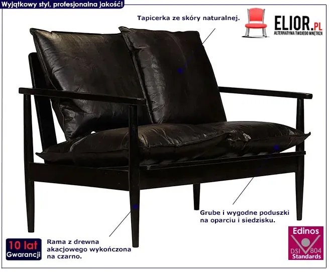 Elegancka skórzana sofa Canes - czarna