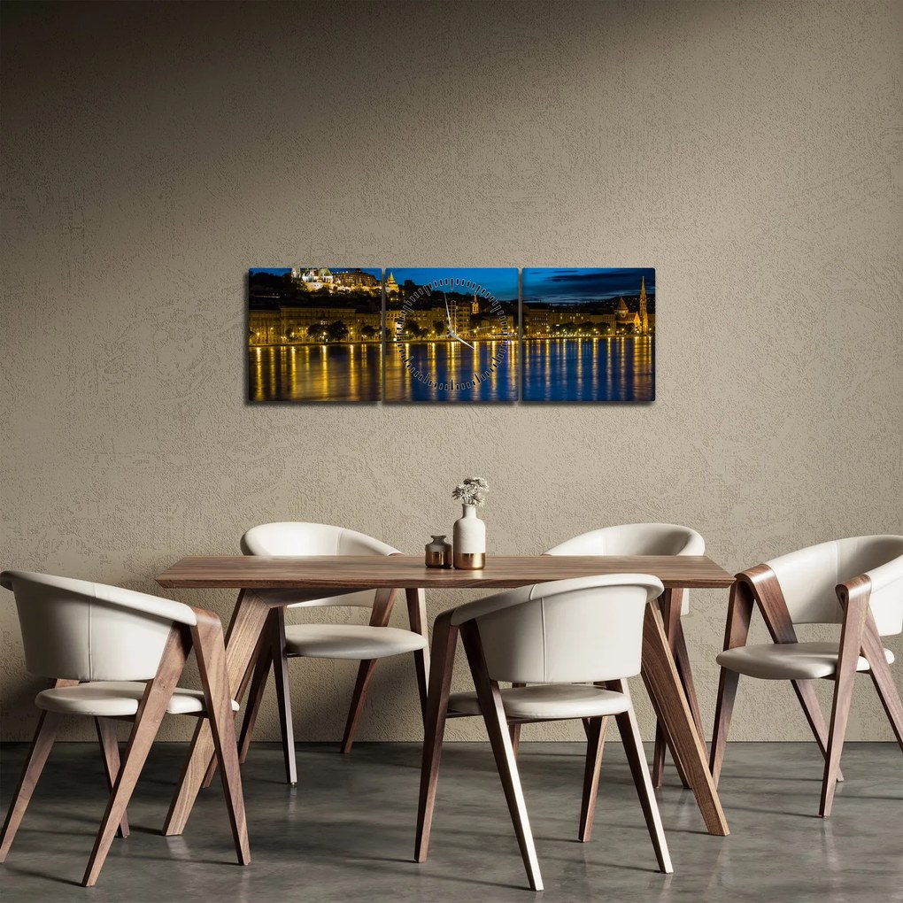 Obraz miasta nocą (z zegarem) (90x30 cm)