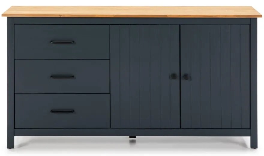 Ciemnoniebieska niska komoda z litego drewna sosnowego 150x80 cm Miranda – Marckeric