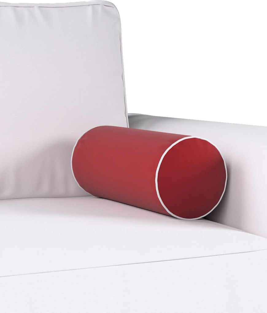 Poduszka wałek prosty z lamówką kolor czerwony tkanina połyskliwa, welwetowa