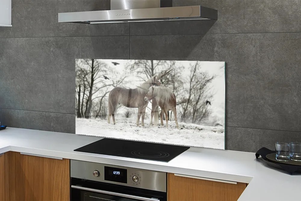 Szkło do Kuchni na Ścianę Zimowa Kraina Jednorożców