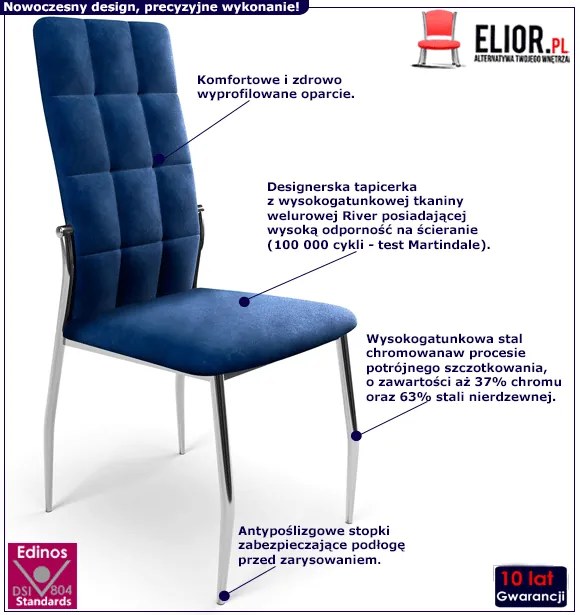 Granatowe pikowane krzesło do salonu - Ninila
