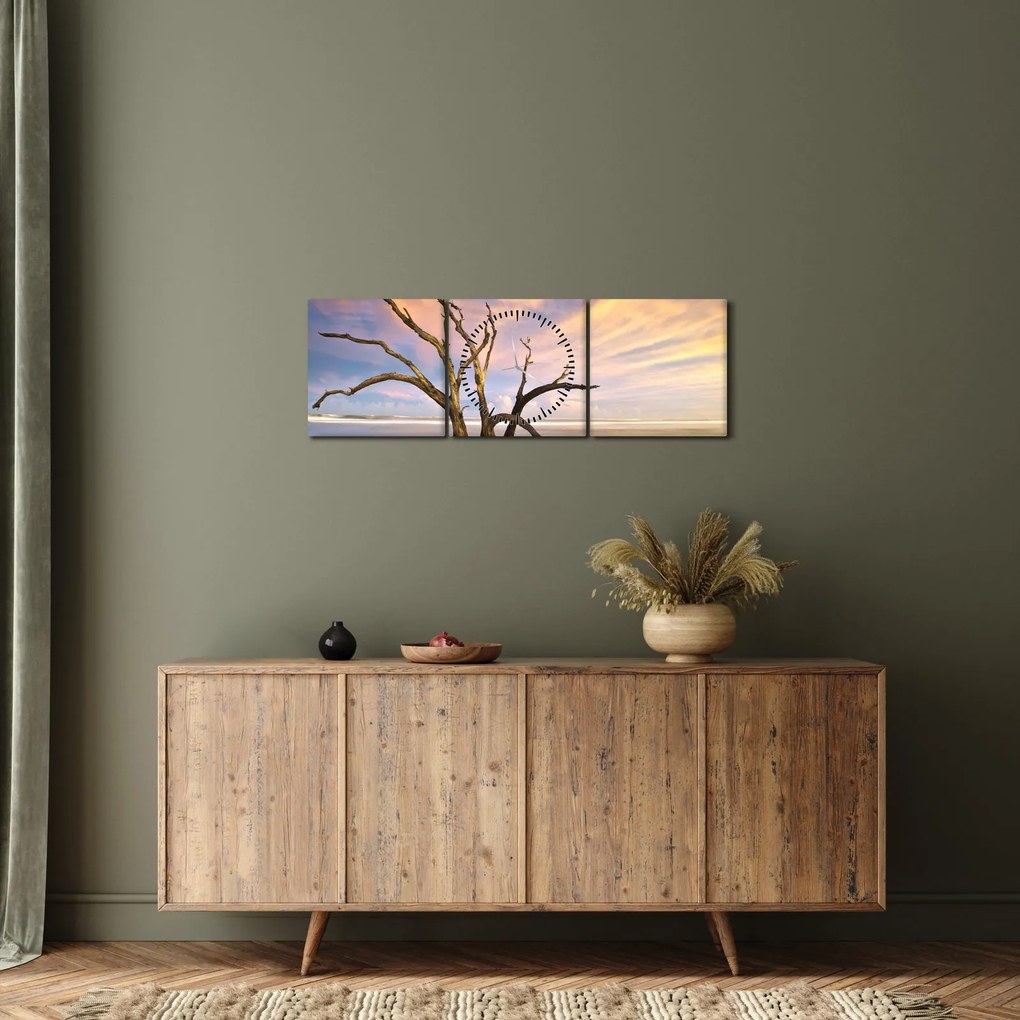 Obraz drzewa w oceanie (z zegarem) (90x30 cm)