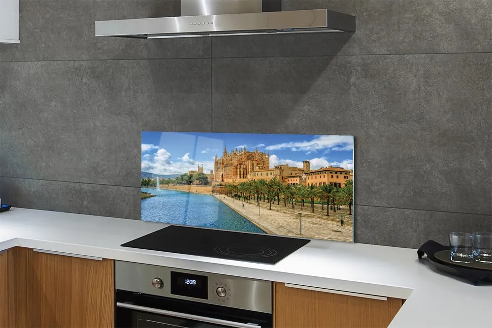 Panel szklany do Kuchni Gotycka Katedra w Otoczeniu Palm