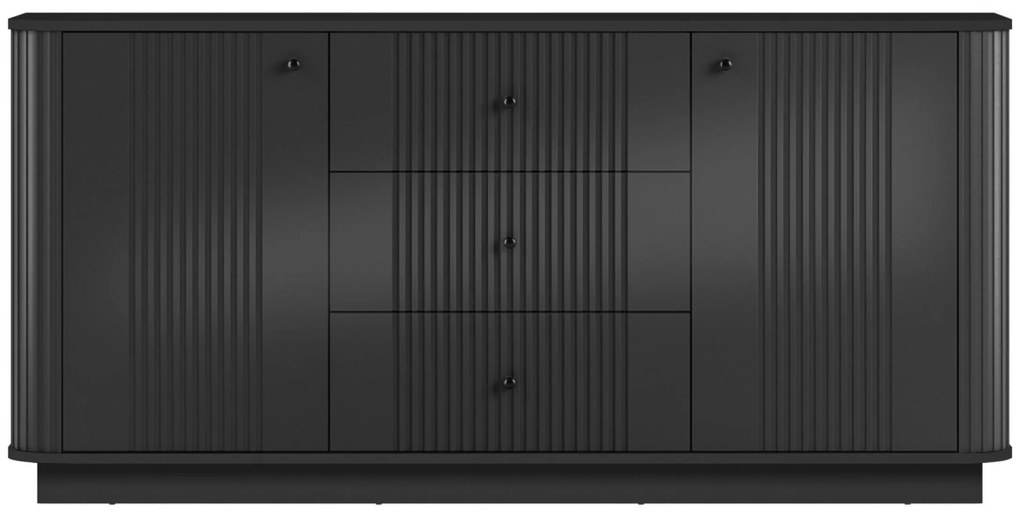 Komoda Vesper 160 cm z szufladami na cokole - czarny / czarne uchwyty