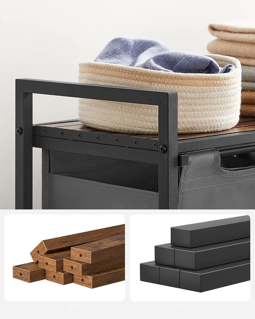 Kosz na Pranie Dwukomorowy Szary, Szafka - BLH201G01