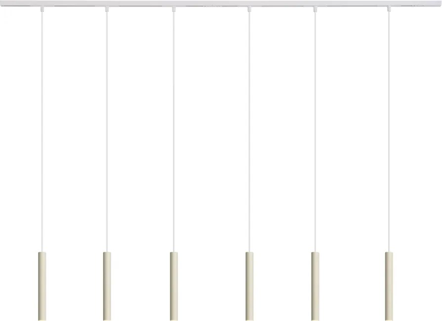 Nowoczesny system oświetleniowy szynowy z 6 lampami wiszącymi w kolorze beżowym i białym, jednofazowy - Slimline Keno