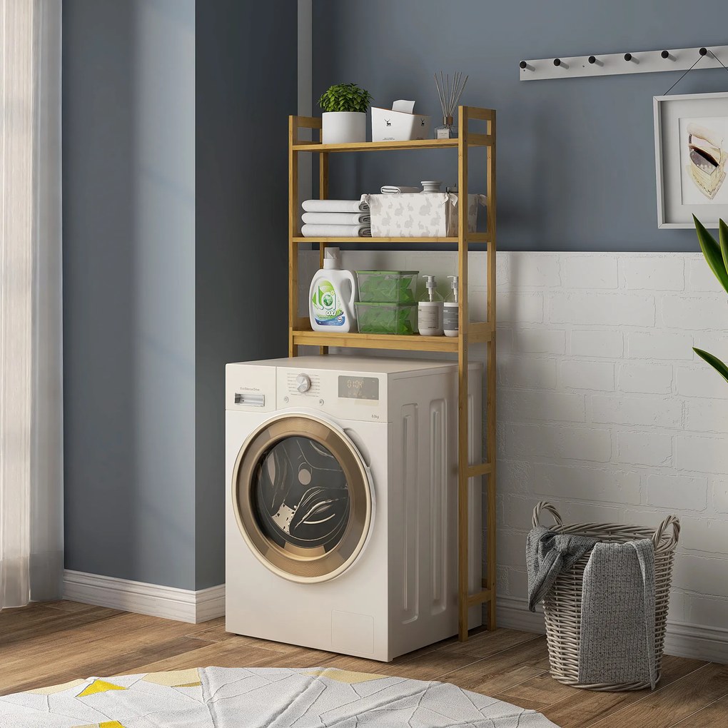 kleankin Regał łazienkowy Regał na toaletę, 3 półki, wodoodporny, 68 cm x 20 cm x 165 cm, Naturalny