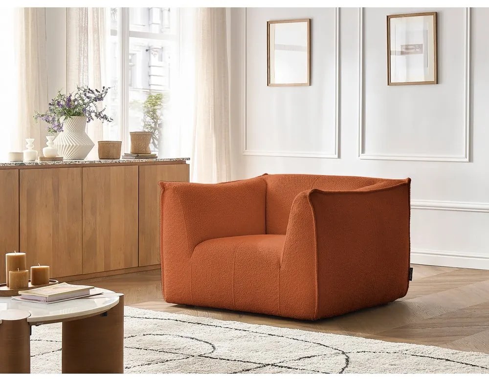 Pomarańczowy fotel z materiału bouclé Giorgia – Bobochic Paris