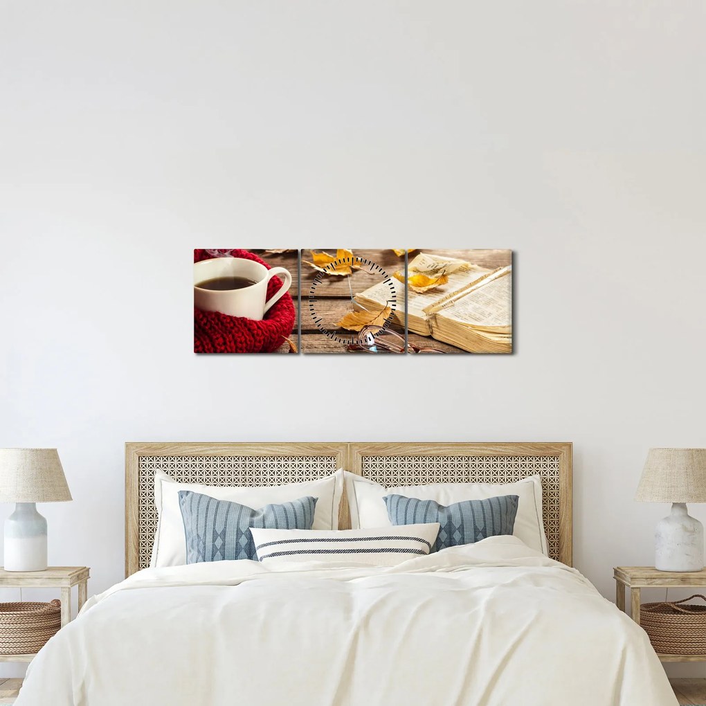 Obraz - Jesienna filiżanka herbaty (z zegarem) (90x30 cm)