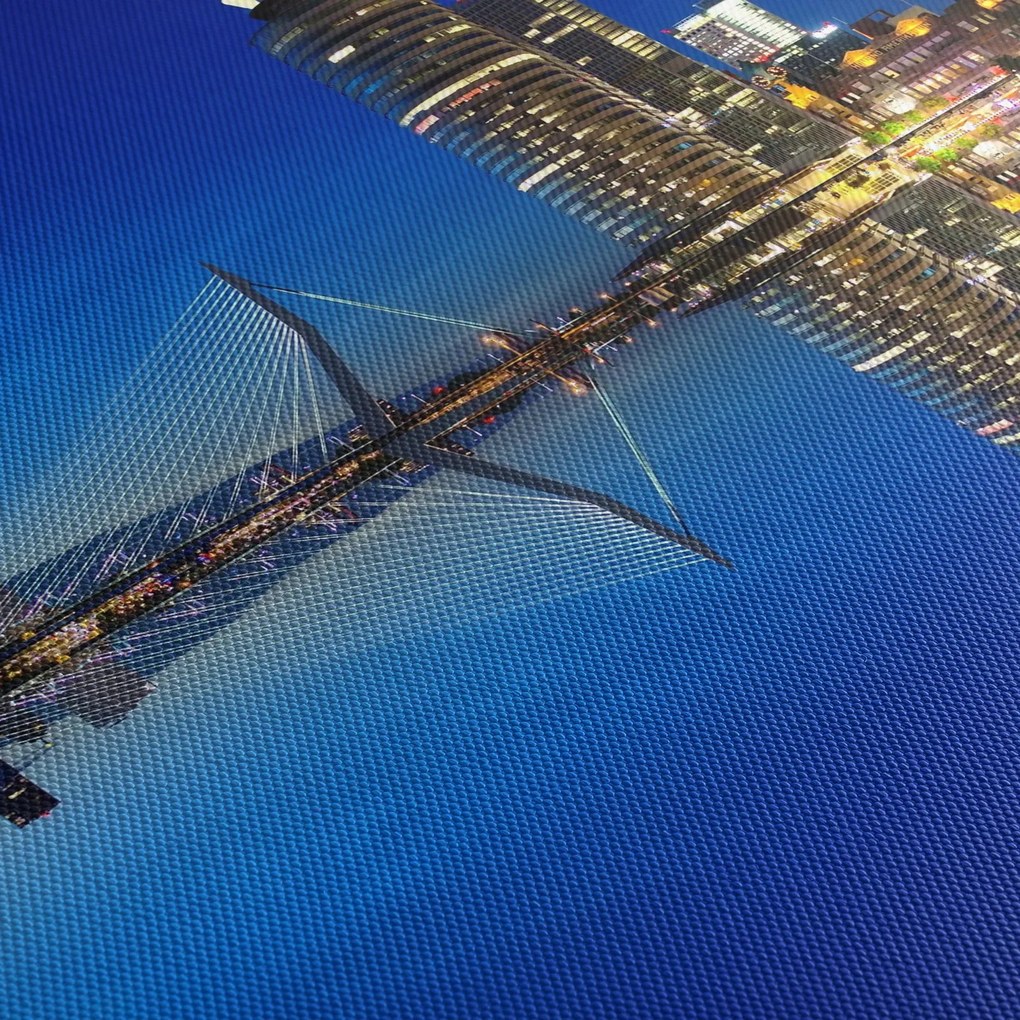 Zdjęcie - Rotterdam nocą (z zegarem) (90x30 cm)